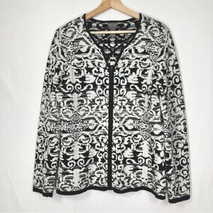 Chico's Full Zip Cardigan Soft Boho Grandma Core Academia Abstract Cotton M